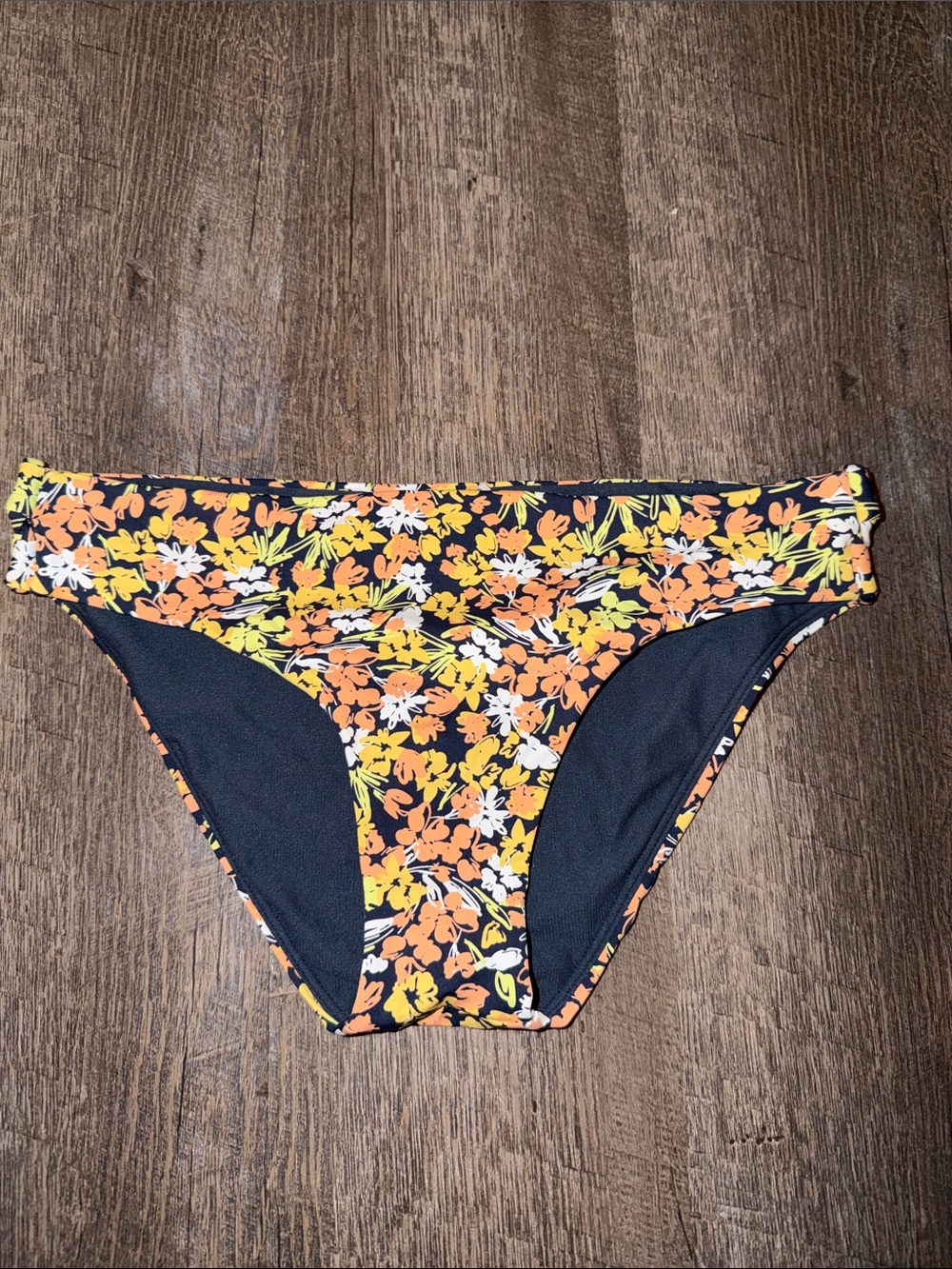 Roxy Floral Bikini Bottoms in Navy, Orange, Yellow & White